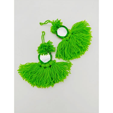 Mirrored Green Wool Tassels, Green Pompom Mirror Tassel, Handmade Latkan Boho